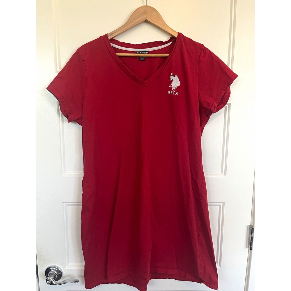 U.S. Polo Assn. Women’s 2XL V-Neck Tee Dress Red Short Sleeve Sporty Casual Logo